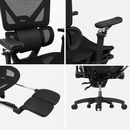 Silla de Oficina Ergonómica ErgoMax Pro con Reposacabezas, Reposabrazos y Reposapiés Retráctil 7house Sillas de Escritorio 5