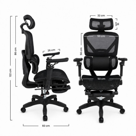 Ergonomischer Bürostuhl ErgoMax Pro mit Kopfstütze, Armlehnen und ausziehbarer Fußstütze 7house