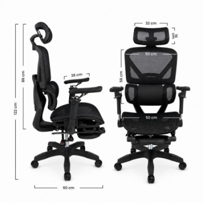 Silla de Oficina Ergonómica ErgoMax Pro con Reposacabezas, Reposabrazos y Reposapiés Retráctil 7house Sillas de Escritorio 6