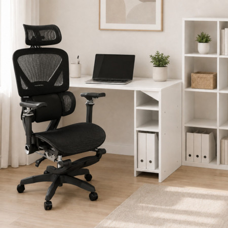 Silla de Oficina Ergonómica ErgoMax Pro con Reposacabezas, Reposabrazos y Reposapiés Retráctil 7house Sillas de Escritorio 7