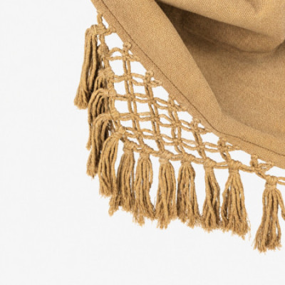 Poltrona suspensa bege com barra de madeira e franjas Java, estilo boho, para exterior, jardim e terraço, 100 x 130 cm 7house