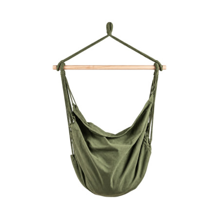 Fauteuil suspendu vert olive avec barre en bois « Kyoto », style nordique, pour l'extérieur (jardin et terrasse), 100 x 130 cm 7