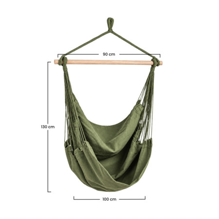 Fauteuil suspendu vert olive avec barre en bois « Kyoto », style nordique, pour l'extérieur (jardin et terrasse), 100 x 130 cm 7