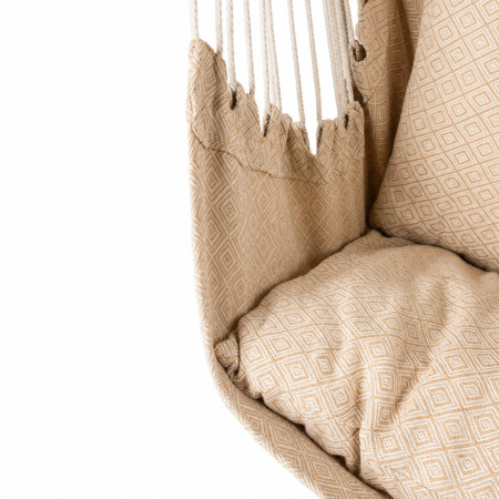 Fauteuil suspendu beige avec barre en bois et 2 coussins « Sahara », style bohème, pour l'extérieur, le jardin et la terrasse, 1