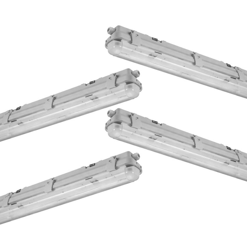Pack 4 Pantallas Estanca Tubo T8 36W 2500lm IP65 127x10x10.5cm 4000K Gris SECOM Pantallas y Regletas LED 1