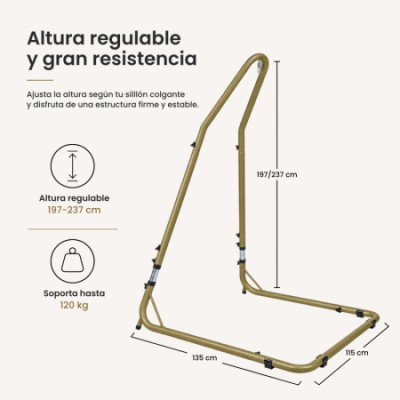 Suporte de aço ajustável para cadeira suspensa com altura regulável 115 x 135 x 197/237 cm 7house
