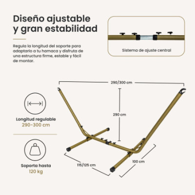 Suporte extensível em aço com 3 posições para rede suspensa 305/280 x 105 x 110 cm 7house