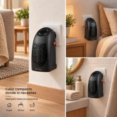 Mini aquecedor com ficha para tomada de parede, 400 W, preto Thinia Home