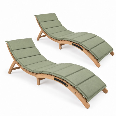 Pack 2 Tumbonas Reclinables en Madera de Acacia con Cojín 168x54x55cm 7house