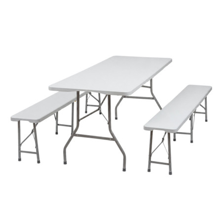 Conjunto dobrável composto por uma mesa e dois bancos de 180 cm para catering Thinia Home