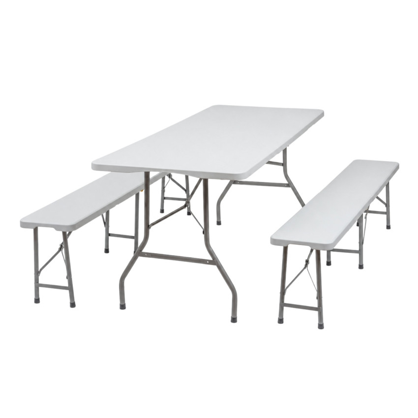 Set pieghevole composto da tavolo e 2 panche da 180 cm per catering Thinia Home