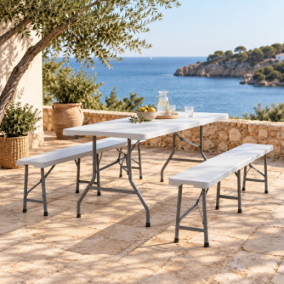 Conjunto Plegable Mesa con 2 Bancos de 180cm Catering Thinia Home Conjuntos de Jardín 8