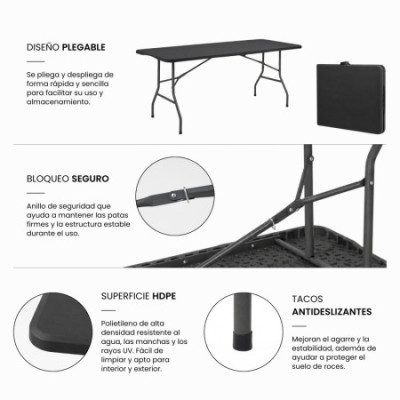 Mesa Plegable Portátil Resina 180cm 7house Mesas Plegables 11