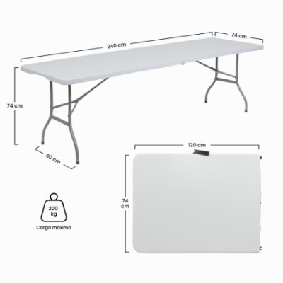 MegaPack 10 Mesas Plegables Rectangulares para Catering Blanco 240x74cm Thinia Home Mesas Plegables 6