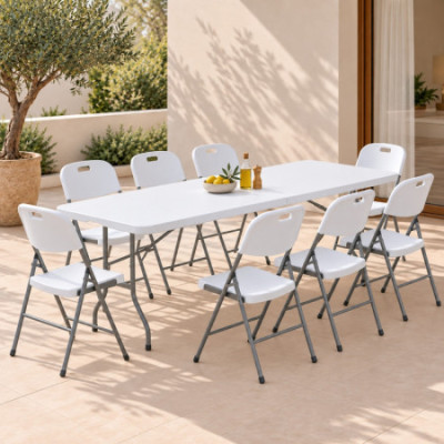 MegaPack 10 Mesas Plegables Rectangulares para Catering Blanco 240x74cm Thinia Home Mesas Plegables 8