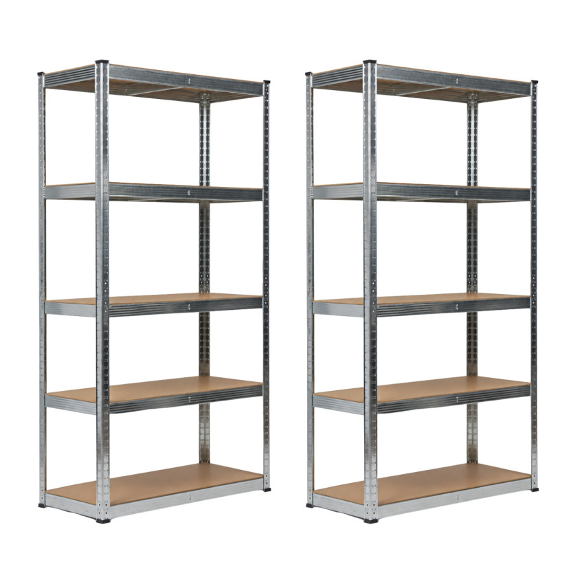 Set aus 2 modularen Metallregalen mit 5 Einlegeböden, 875 kg Tragkraft, silberfarben, 90 x 40 x 180 cm 7house
