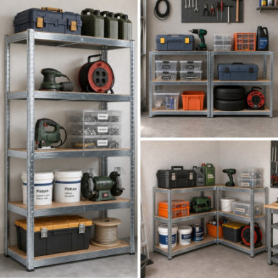 Conjunto de 2 estantes modulares metálicas com 5 prateleiras, capacidade de 875 kg, prateadas, 90 x 40 x 180 cm 7house