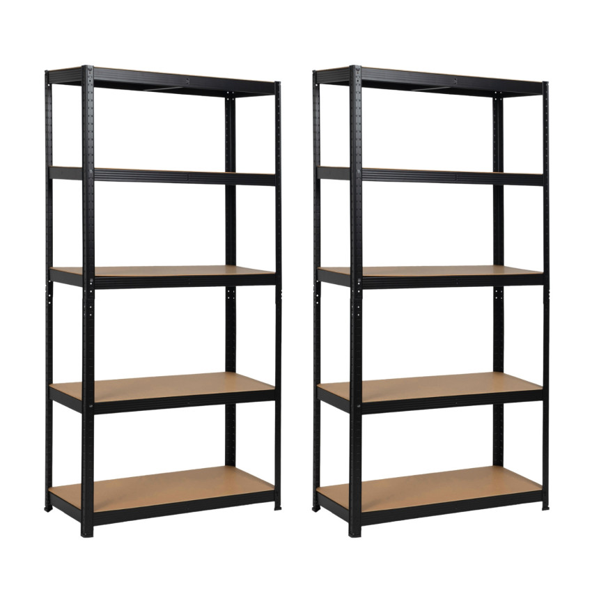 Set aus 2 modularen Metallregalen mit 5 Einlegeböden, Tragkraft 875 kg, schwarz, 90 x 40 x 180 cm 7house