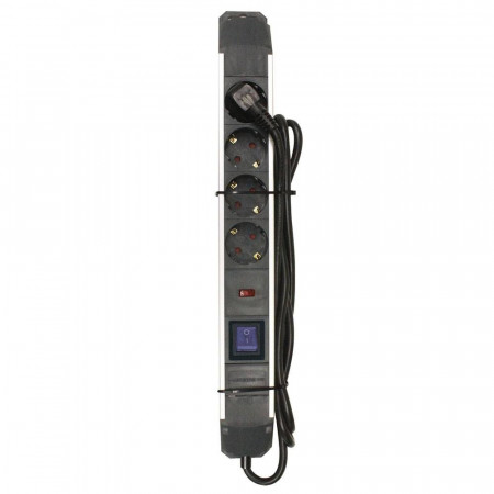 Regleta 4 Enchufes Schuko 2m Negro con Interruptor Azul y Protección Sobretensión 7hSevenOn Elec