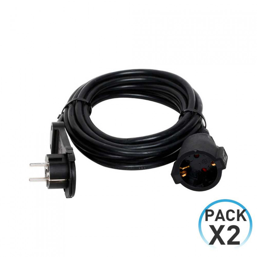 Pack 2 Alargadores 2m Enchufe/Clavija Plana Negro 7hSevenOn Elec Pack 2 Alargadores 2m Enchufe/Clavija Plana Negro 7hSevenOn Elec