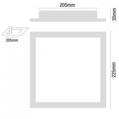 Downlight LED Ultraslim Recessed Square 15W 1100lm 20,5x20,5cm 4000K Alumínio 7hSevenOn Downlight Recessed 4