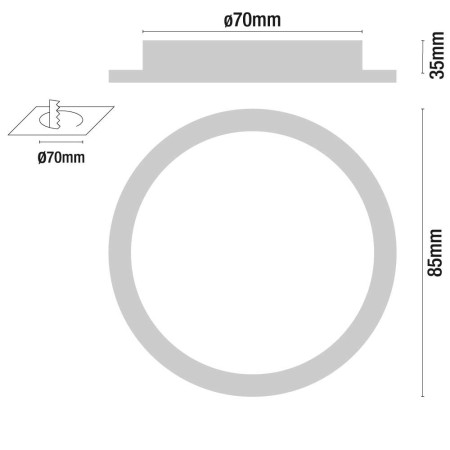 Conjunto de 3 mini downlights LED ultrafinos embutíveis, redondos, 4 W, 300 lm, Ø 7 cm, 4000 K, alumínio 7hSevenOn Downlight emb