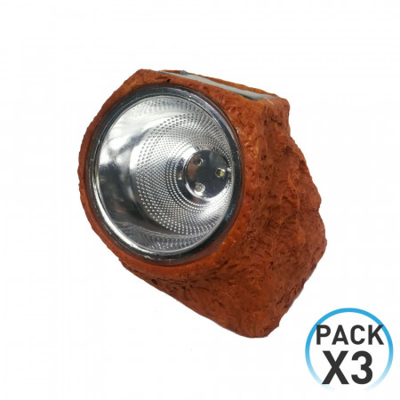 Pack 3 Lámpara Solar LED Crepuscular Piedra Marrón Nine&One