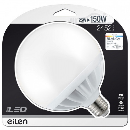 Bombilla LED Globo E27 25W Equi.150W 2452lm 25000H
Eilen Bombilla LED Globo E27 25W Equi.150W 2452lm 25000H
Eilen