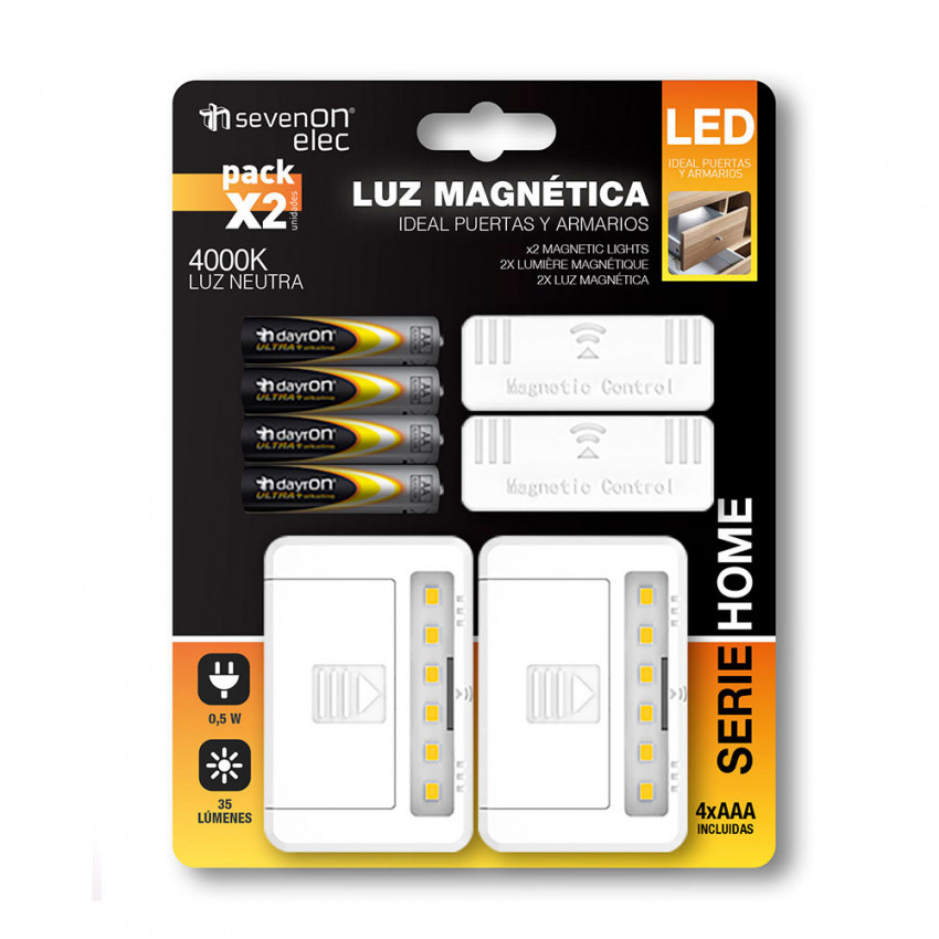 Pack 2 Luces LED con Sensor Magnético y 4 Pilas Incluidas 4000K 7hSevenOn Elec Pack 2 Luces LED con Sensor Magnético y 4 Pilas Incluidas 4000K 7hSevenOn Elec