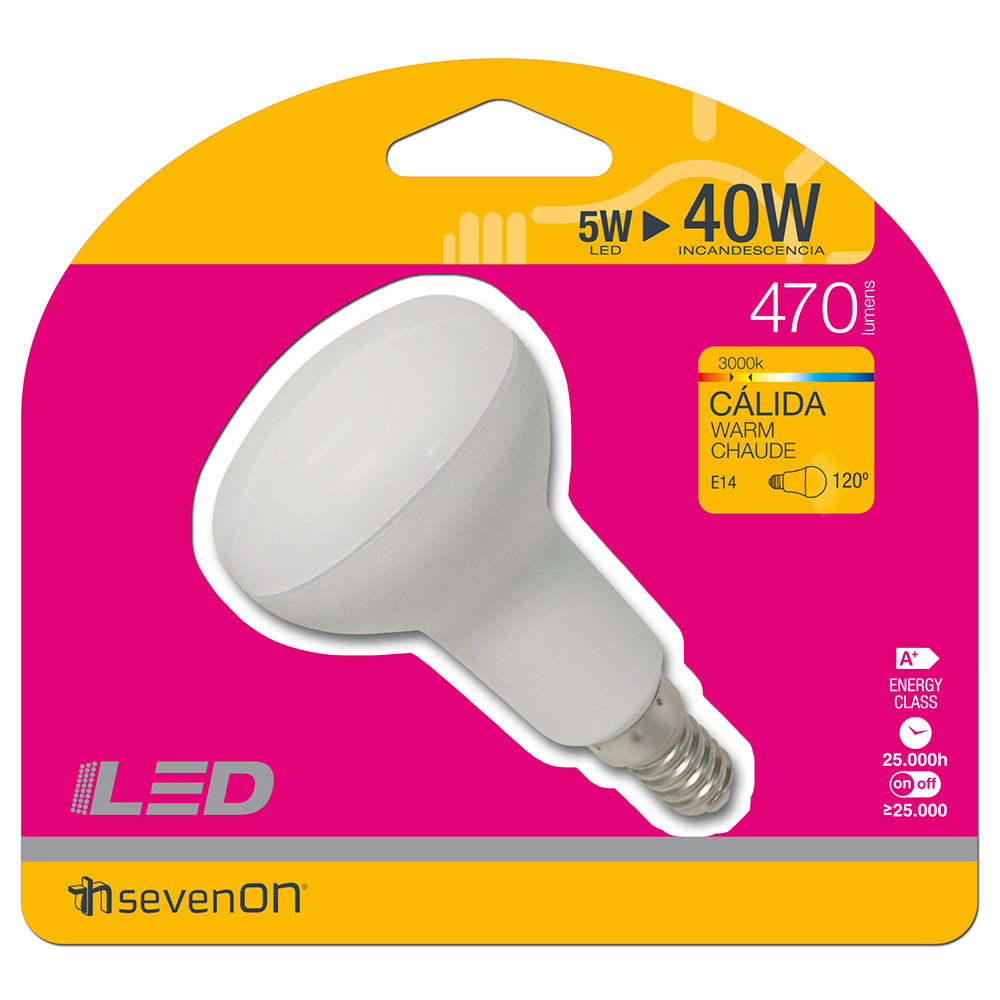 Bombilla LED Reflectora E14 5W Equi.40W 470lm 25000H 7hSevenOn