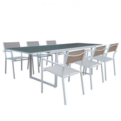Conjunto de Mesa Rectangular Extensible y 6 Sillas con Brazos Sicilia 7house Conjuntos de Mesas y Sillas de Exterior 1