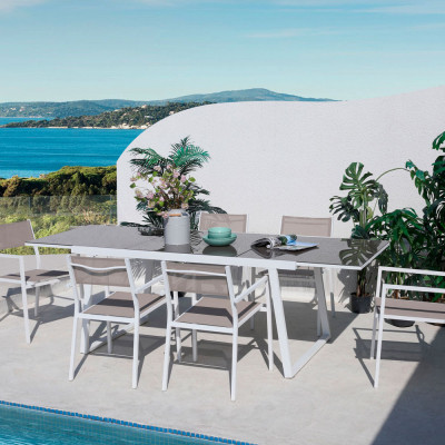 Conjunto de Mesa Rectangular Extensible y 6 Sillas con Brazos Sicilia 7house Conjuntos de Mesas y Sillas de Exterior 3