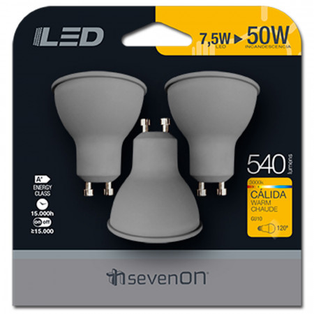 Pack 3 Bombillas LED Spotlight GU10 7,4W Equi.50W 540lm 15000H
7hSevenOn Pack 3 Bombillas LED Spotlight GU10 7,4W Equi.50W 540lm 15000H
7hSevenOn