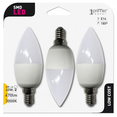 Pack 3 Bombillas LED Vela E14 6W Equi.40W 470lm 3000K 15000H
1Primer Low Cost Pack 3 Bombillas LED Vela E14 6W Equi.40W 470lm 3000K 15000H
1Primer Low Cost