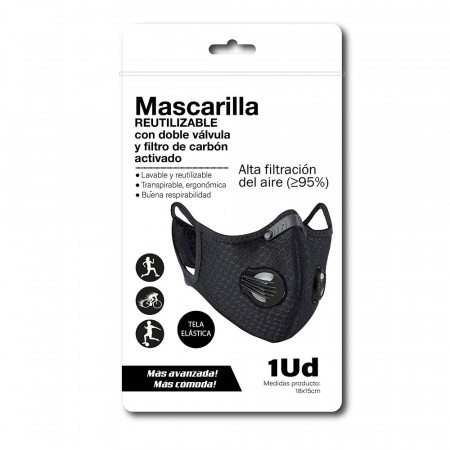 Mascarilla Reutilizable con Doble Válvula Negro O91 Salud 2