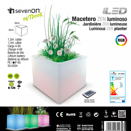 Macetero LED RGB Decorativo 40x40 cm con Mando Orientable Aluminio 7hSevenOn Outdoor Macetero LED RGB Decorativo 40x40 cm con Mando Orientable Aluminio 7hSevenOn Outdoor