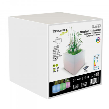 Macetero LED RGB Decorativo 40x40 cm con Mando Orientable Aluminio 7hSevenOn Outdoor Macetero LED RGB Decorativo 40x40 cm con Mando Orientable Aluminio 7hSevenOn Outdoor