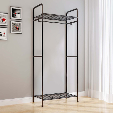 Perchero de Barra Metálico con 2 Baldas Trade Negro 64,5x38x172cm 7house Percheros y Zapateros 3