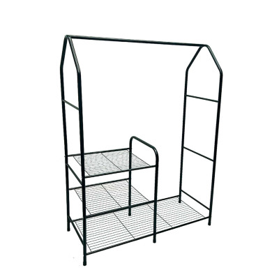 Cascote em forma de casinha com barra metálica e 3 prateleiras, modelo Lean Preto, 98x40x137 cm 7house Cascotes 1