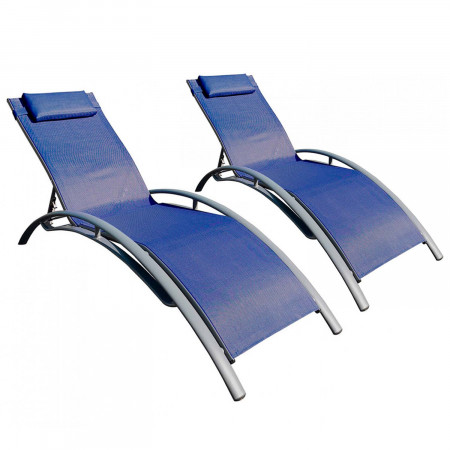 Pack 2 Tumbonas Plegables Ajustables 5 Posiciones Textil Azul GH91