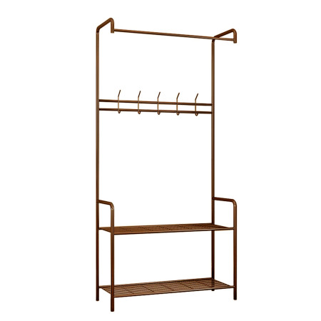 Perchero de Barra en Suspensión Metálico con Zapatero y 1 Balda Lacio Marrón 72x32x165cm 7house Percheros y Zapateros 1
