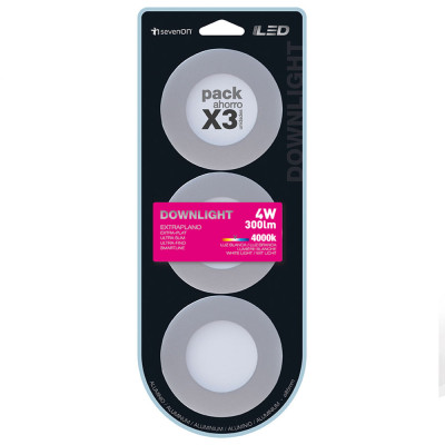 3er-Set ultraflache runde LED-Einbau-Downlights, 4 W, 300 lm, Ø 7 cm, 4000 K, Aluminium, 7hSevenOn Einbau-Downlight 4