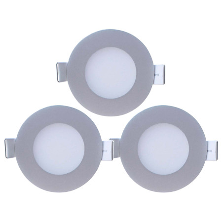 3er-Set: Ultraflache runde LED-Einbau-Downlights, 4 W, 300 lm, Ø 7 cm, 4000 K, Aluminium, 7hSevenOn Einbau-Downlight 1