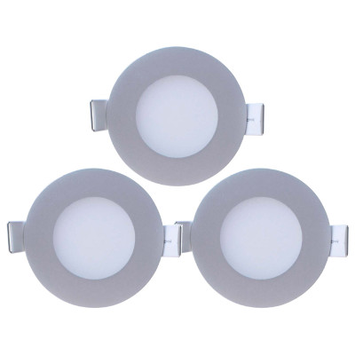 3er-Set: Ultraflache runde LED-Einbau-Downlights, 4 W, 300 lm, Ø 7 cm, 4000 K, Aluminium, 7hSevenOn Einbau-Downlight 1
