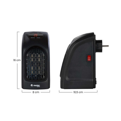 Mini Calefactor de Enchufe a Pared 400W Negro Raydan Home Calefactores Eléctricos 6