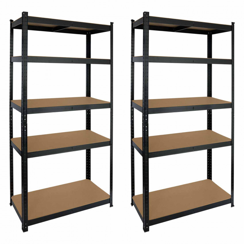 Pack 2 Estanterías Modulares Negras con 5 Baldas Ajustables 180x90x40cm 950Kg 7house Estanterías 1