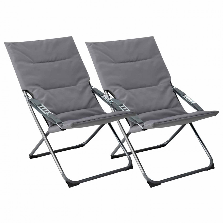 Pack 2 Tumbonas Plegables Acolchadas 4 Posiciones Gris 63x86x94cm 7house Hamacas y Tumbonas 1