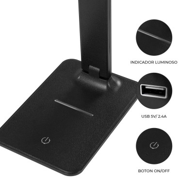 Flexo LED Integrado 9W 350lm con Carga USB Luz Regulable 3000-6000K Negro 7hSevenOn Flexos y Lámparas de Escritorio 4