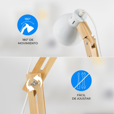 Flexo de Sobremesa Orientable E14 de Madera Blanco 7hSevenOn Flexos y Lámparas de Escritorio 3