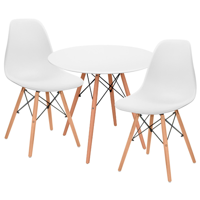 Conjunto de jantar Mesa redonda branca e 2 cadeiras Estilo nórdico Astrid Thinia Home Conjunto de mesa e cadeira de jantar 1